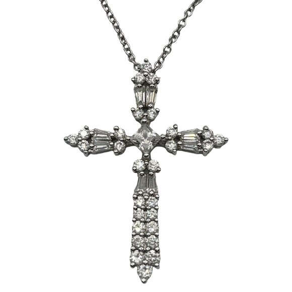 925 Sterling Silver and Diamond Cross Pendant with 18